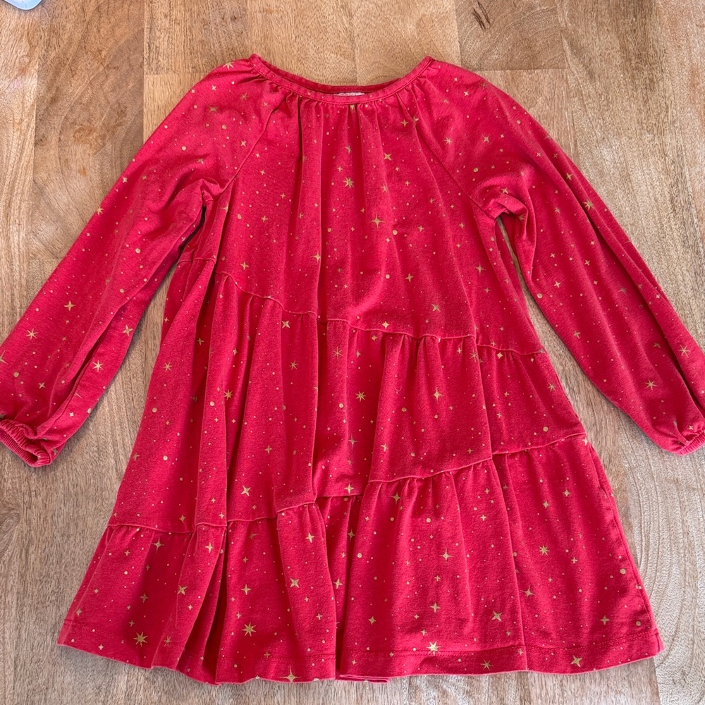 Hanna Andersson Red Tiered Dress with Gold Star Print